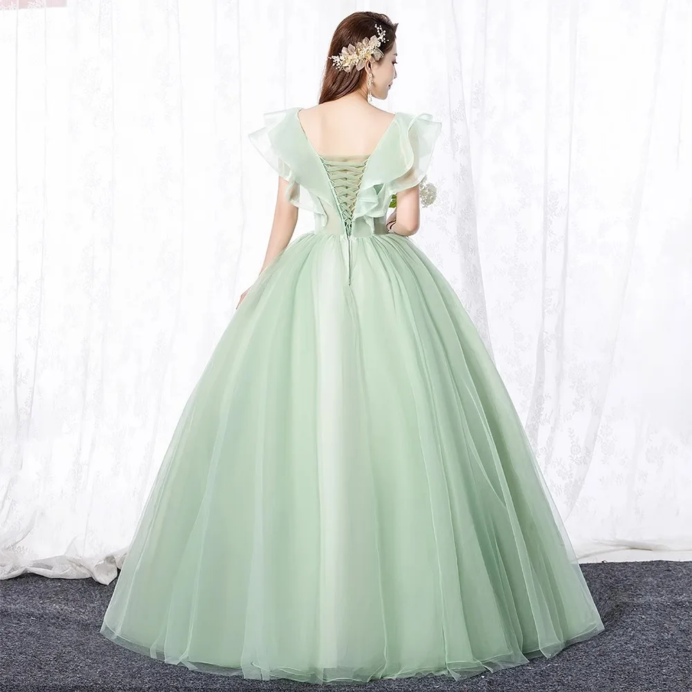 Maßgeschneiderte grüne Ballkleid-Quinceanera-Kleider, Tüll-Applikationen, Abschlussball, Geburtstagsparty-Kleider, formelle Anlässe, Vestido De 15 Jahre