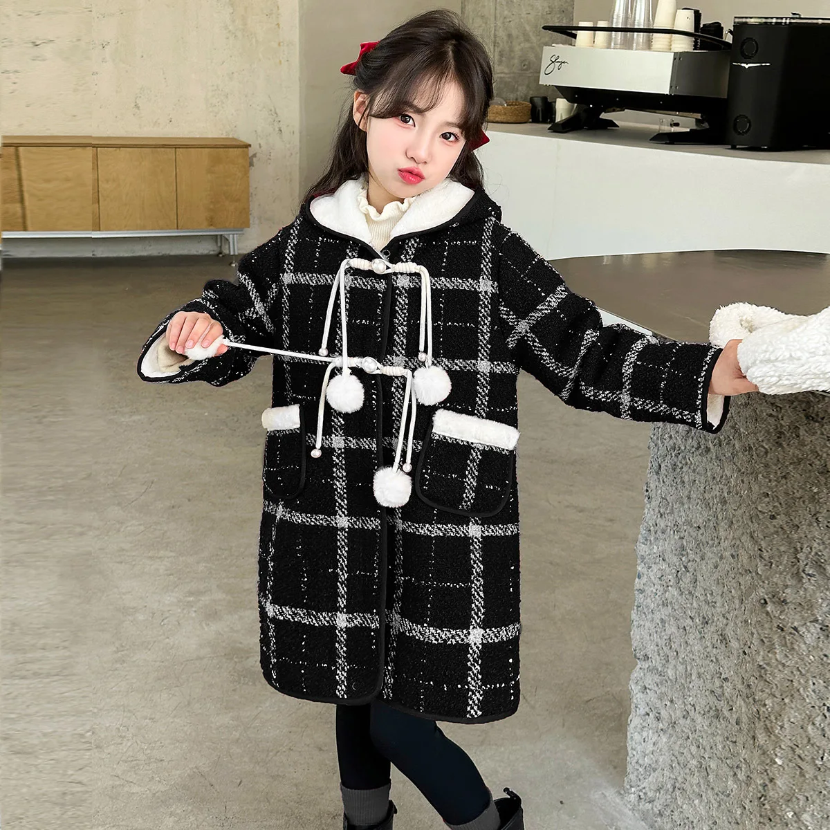 

Girls Woolen Coats Winter Children Thick Velvet Long Jackets Hoodies For Baby Warm Clothes Kids Outerwear Teenagers Tops Outdoor