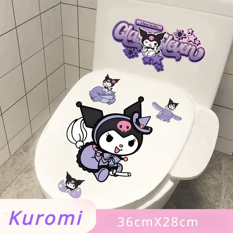 Sanrio pegatina de dibujos animados para inodoro, decoración creativa para asiento de inodoro, pegatina impermeable para renovación de baño, animación periférica Kuromi