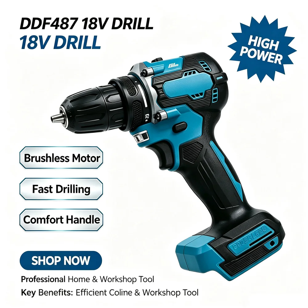 Für Makita DDF487 18V Bürstenloser Elektro-Schlagbohrer für Dekorationsteams, Kompatibel mit Elektrowerkzeugen