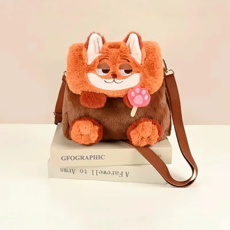 Disney Kawaii Cartoon Animal Plush Backpack Girls Cute Flip Furry Backpack Portable Outing Shoulder Messenger Bag