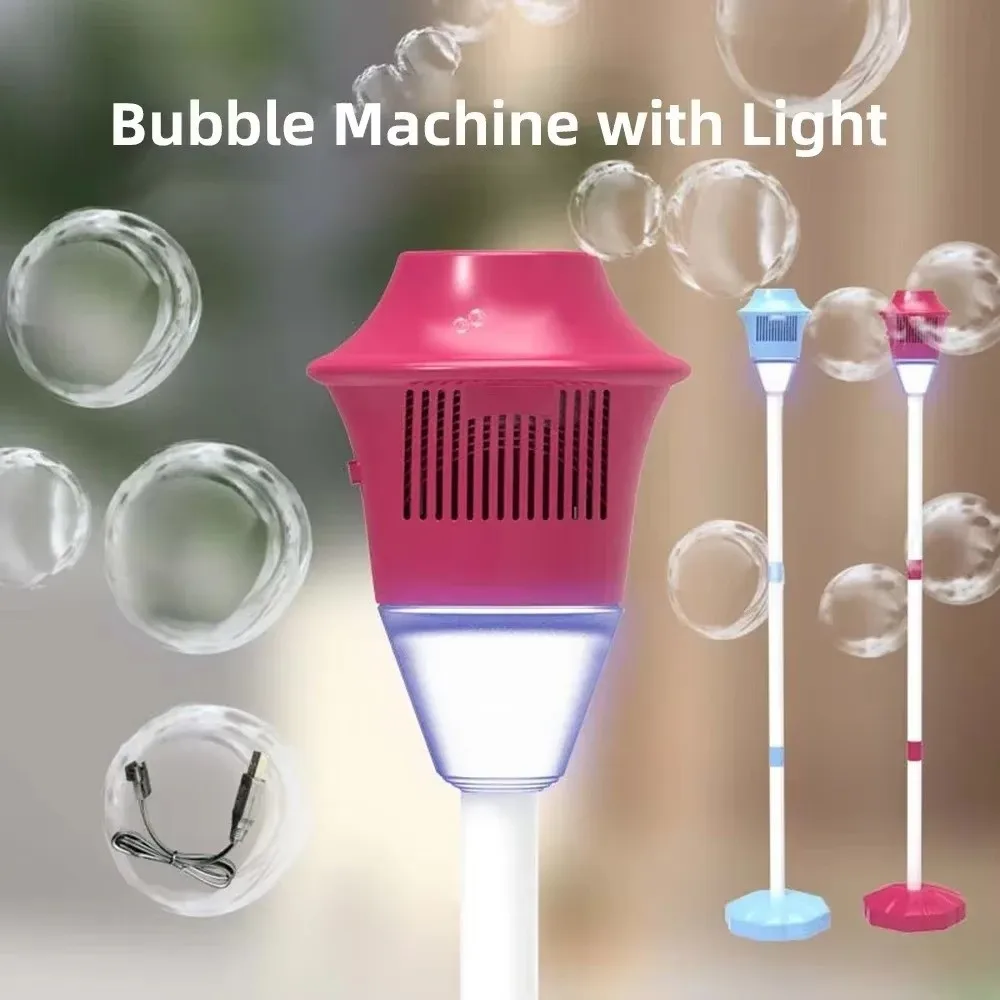 Machine à bulles sur support entièrement automatique, avec lumière et musique, jouets pour enfants, soufflage de savon à bulles, Machine à bulles pour lampadaire