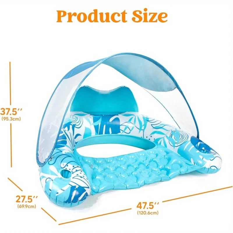 Flotadores Inflables para Piscina JOYFY XL con Toldo, Sillas Lounge con Portavasos para Adultos, Flotadores Inflables para Fiestas en la Playa y el Verano