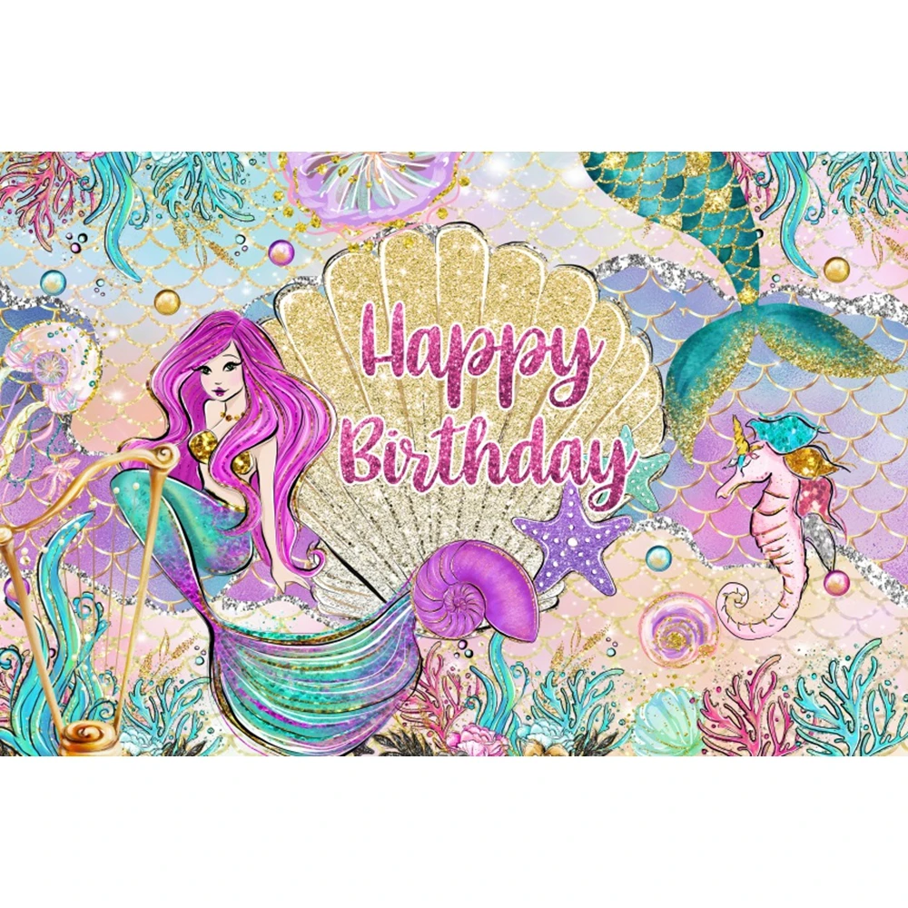 Fondo de princesa sirena para fotografía, decoración de fiesta de cumpleaños de niña, Fondo de foto bajo el mar, pancarta de fondo para Baby Shower