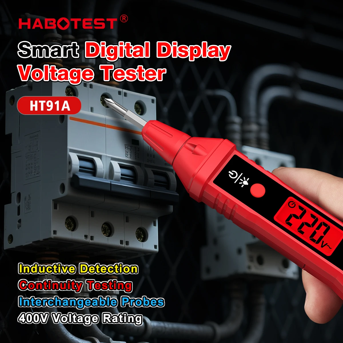 HABOTEST HT91A Berührungsloser AC-Spannungsprüfer Digitaler Spannungsdetektor Elektrischer Teststift Spannungsprüfstift – Detail 1