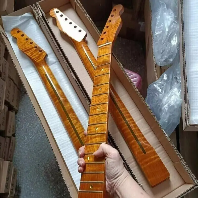 Electric Guitar Neck, 22 Frets, Roasted Flame, Maple Abalone, Dot Gloss，high quality