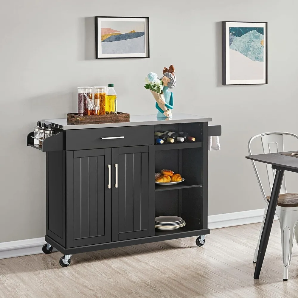 Mobile Kitchen Island with Stainless Steel Countertop: A Stylish & Practical Upgrade thumbnail