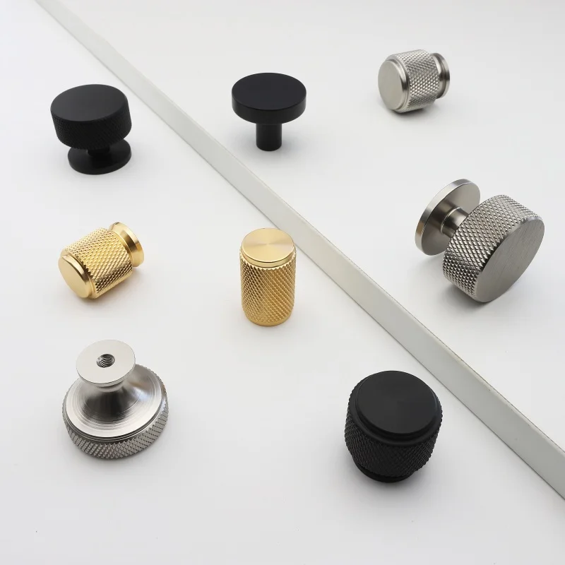 6pcs Modern Minimalist Metal Cabinet Pulls Textured Cylinder Knob Furniture Handles for Dresser Closet Bathroom Hardware