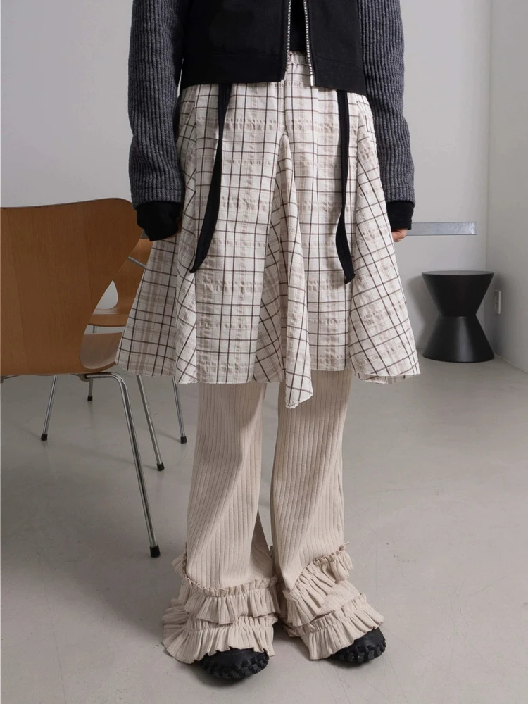 

Повседневная юбка-миди в Корейском стиле, необычная клетчатая летняя винтажная плиссированная юбка средней длины, свободная посадка, обычная, тонкая, со средней талией