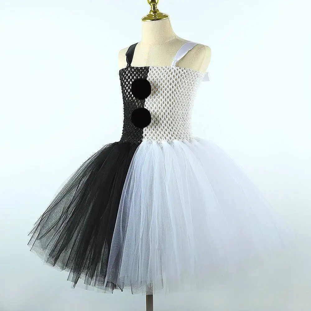 Weiß schwarz terrifier clown kostüme für mädchen gruselig halloween tutu kleid für kinder joker ausgefallene outfit kinder horror kleidung – Detail 20