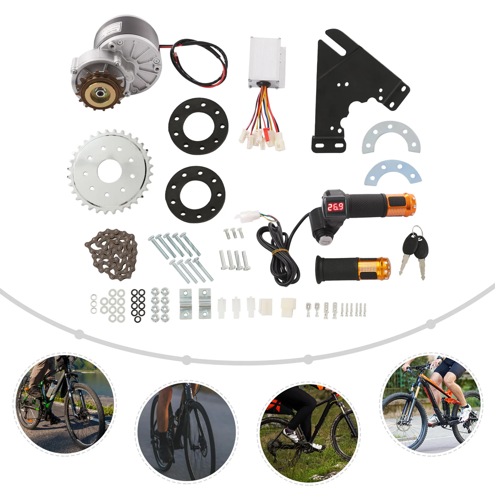 Kit di conversione bici elettrica 24V 250W, motore in rame puro spazzolato, kit di modifica bici elettrica con display a LED, installazione semplice