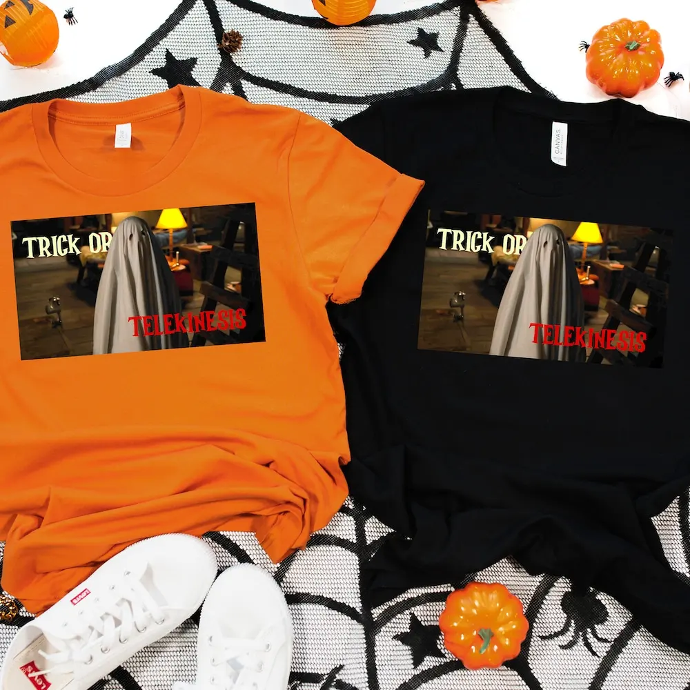 Cool Halloween T Shirt Trick Or Telekinesis Ghost Happy Funny Squad