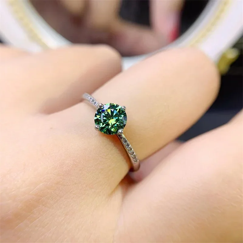 925 Sterling Silver Green Moissanite Ring Engagement Rings for Women Carry Gra Certificate To Pass Diamond Instrument Testing