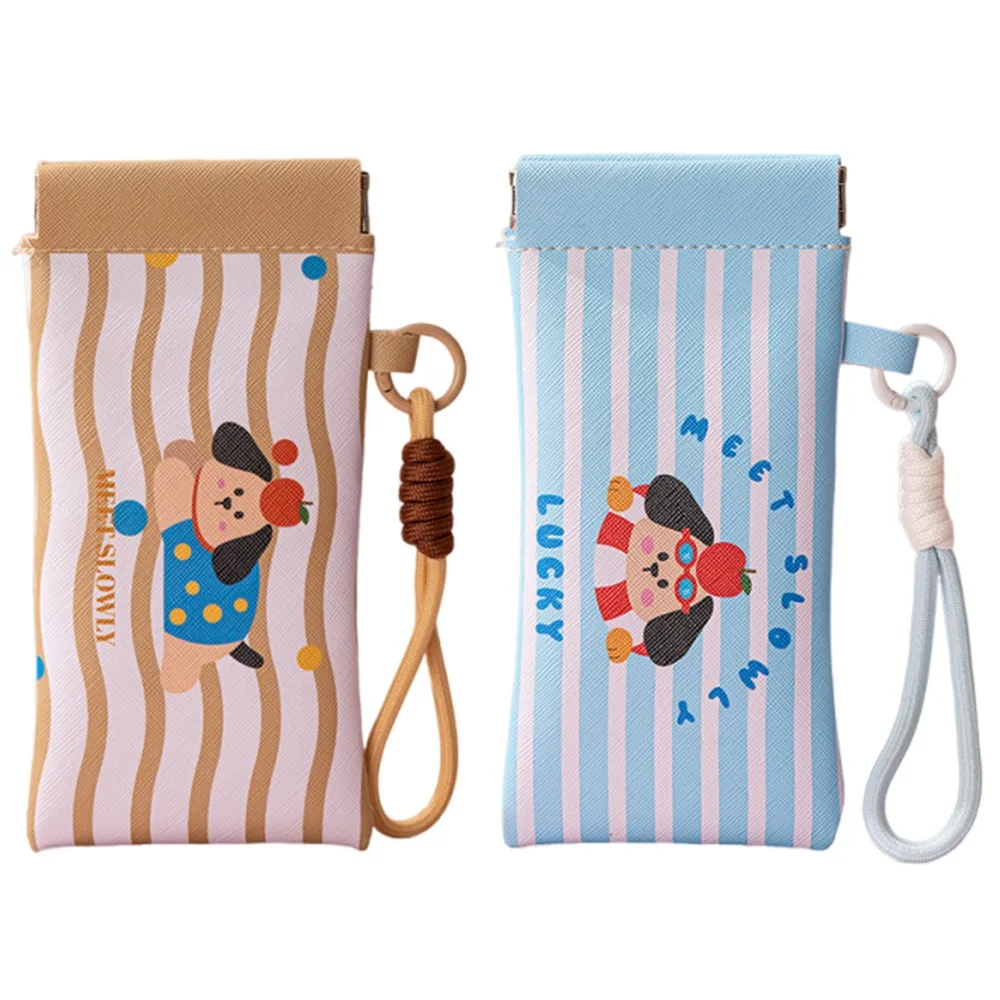 

2Pcs Cartoon PU Leather Glasses Bag Dustproof Dopamine Sunglasses Protective Cover with Lanyard Korean Style