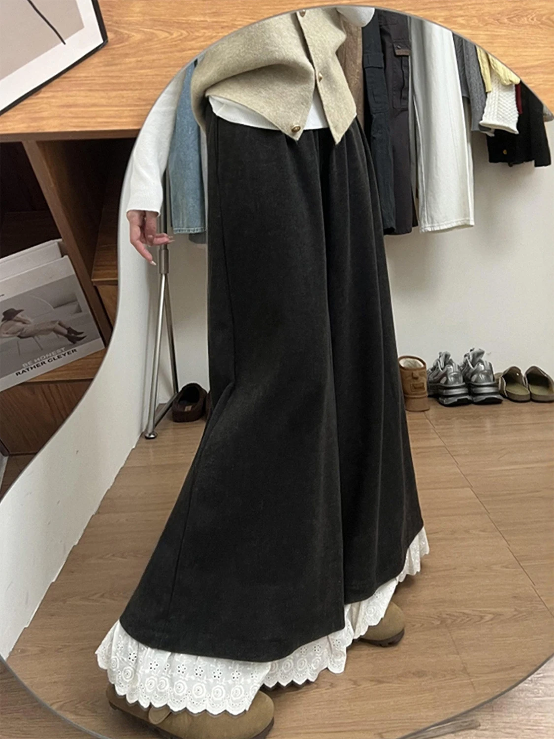 Spring 2026 New Sle Women's Loose Wide Leg Pants with Lace Trim Elastic Waist Casual Faionable Trousers for Ladies