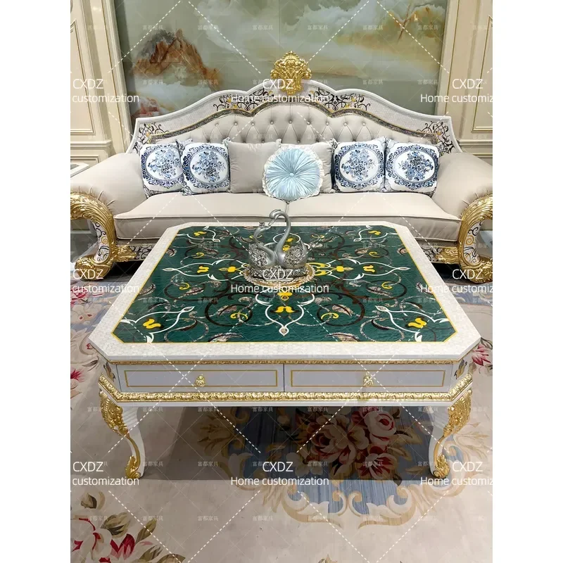 Luxury All Solid Wood Coffee Table Set for Villa Living Room High End Square Household Tea Table Furniture
