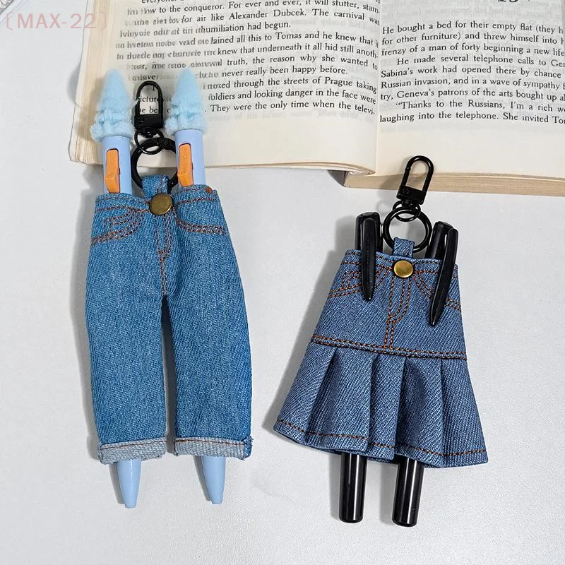 〔MAX-22〕Ins Creative Mini Denim Pants Pen Holder Clip Vintage Denim Skirt Keyring Pendant