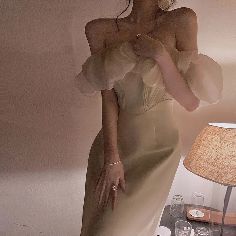 

Sexy Pure Desire One Shoulder Sleeveless Dress for Women Elegant Unique Design Party Evening Gown Commute Style High Waist
