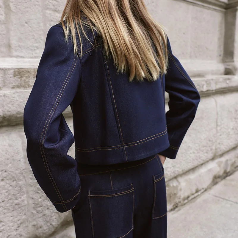Nova Chegada Jaqueta Fena de Outono com Calças Flare, F de Zíper, Manga Longa, Estilo Casual, Ajuste Padrão, Moda Fem...