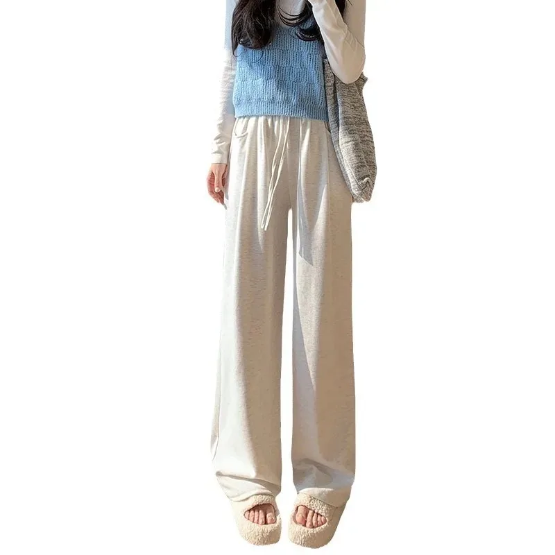 Wide Leg Pants for Petite Women Spring and Autumn Collection White High Waisted and Drooping Lazy Knit Casual Glutinous