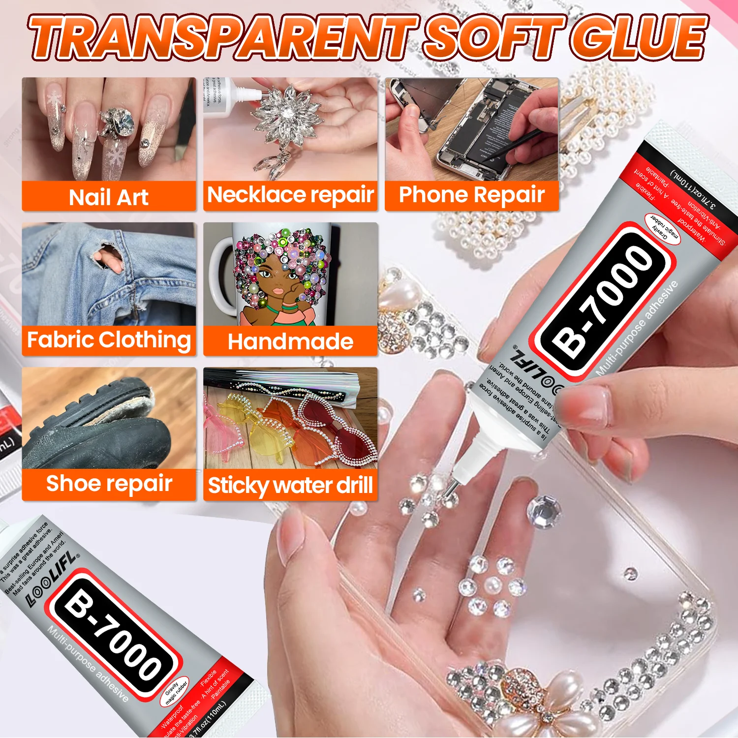 1-10Pcs Loolifl B-7000 Super Glue Safety Materials Epoxy Resin Repair Cell Phone Touch Screen Jewelry Craft Liquid Adhesive 15ml