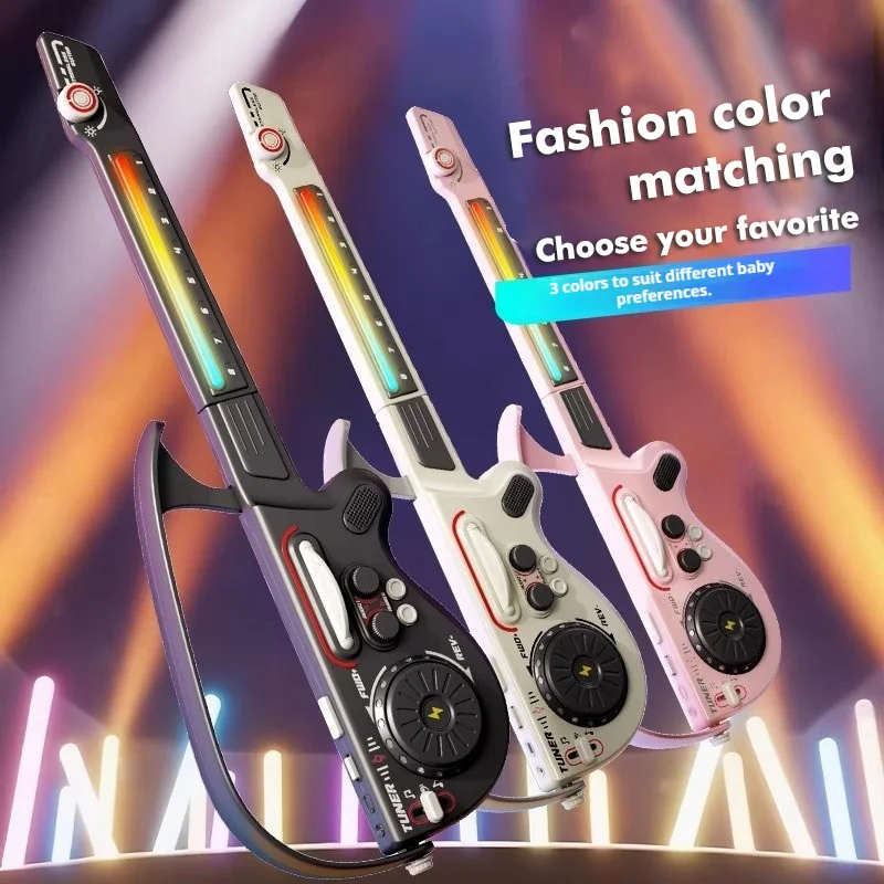 جيتار إلكتروني متعدد الوظائف بدون أوتار قابل للطي مع خلاط DJ مقلد بلوتوث ذكي باس أضواء الجري الرائعة هدية للأطفال #5