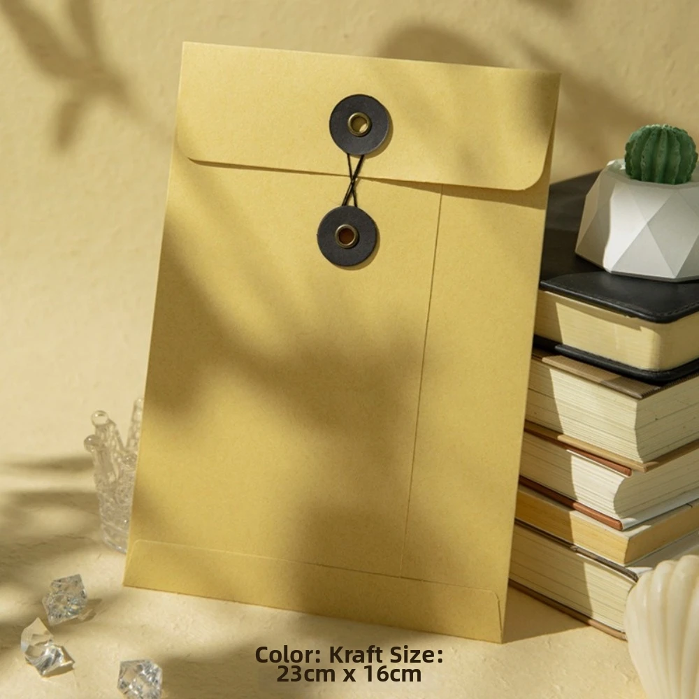 Retro A5 Kraft Paper Envelopes High Grade with String Tie Invitation Card Bag Closure Clasp Archive Bag Invoice Storage Bag