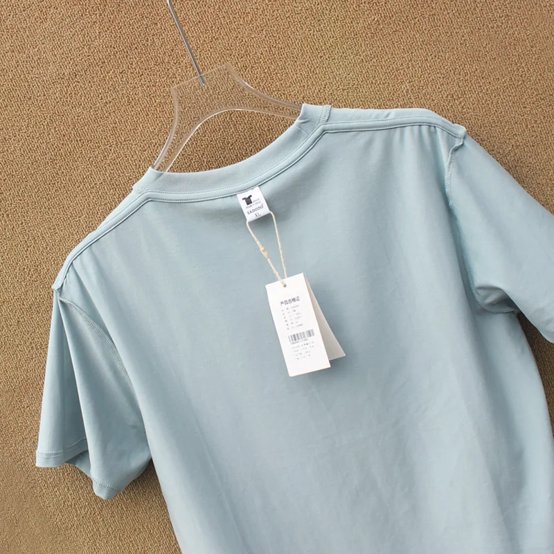 Dik effen T-shirt met korte mouwen, zomerondershirt, casual top met ronde hals voor heren en dames, kan worden gecombineerd met T-shirts, verkrijgbaar in zwart, wit, lichtblauw, lichtgrijs