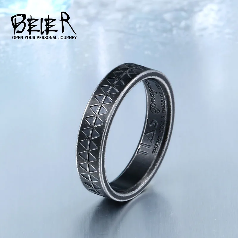 Beier 316L Stainless Steel Fashion Sawtooth Simple Style Men\'s Ring Viking Totem Antique Ring High Quality Jewelry LLBR-R088R