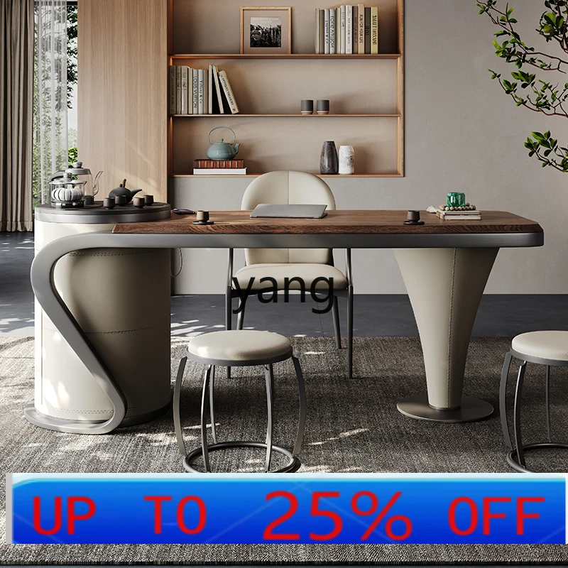 

LHH black walnut balcony tea table and chairs new Chinese light luxury solid wood desk tea table integrated