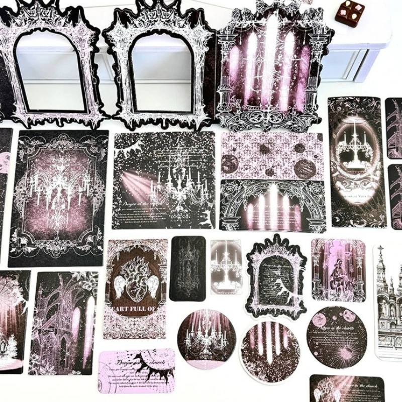 

23-Piece Set Dark Witch's Night Series Photocard Packing Supplies Folding Page & Sticker DIY Packaging for KPOP Idol 3-inch Card