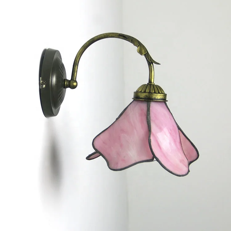 

Lotus Stained Glass Wall Scone Lights Vintage Single Lampshade Lamp Light Style Antique Wall Lamps