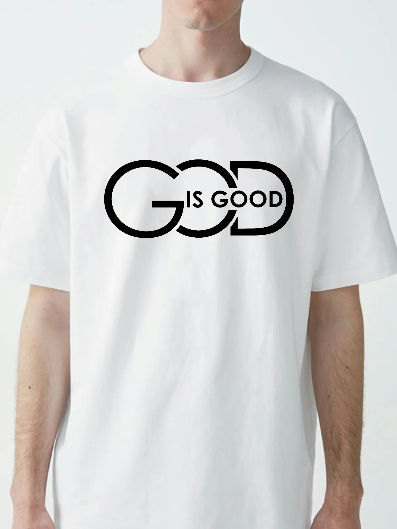 الله هو جيد طباعة القطن جولة الرقبة قصيرة الأكمام تي شيرت الرجال عارضة محبوك النسيج إلكتروني نمط أعلى