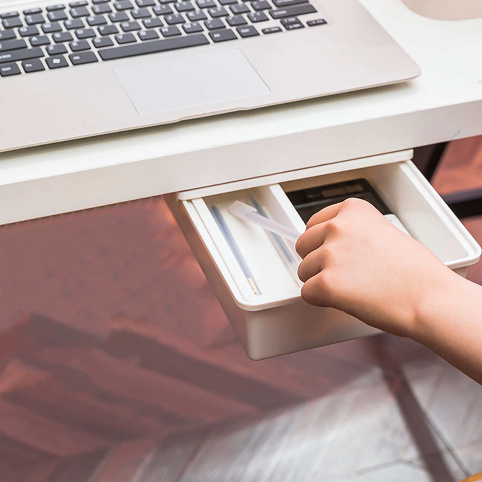 

1pc Desk Bottom Storage Box Hidden Organizer For Office Table Large Capacity Abs Pp Material Sundries Stationery Holder Pen File