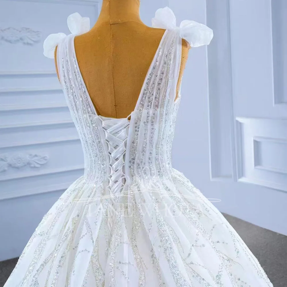 V-Neck Sleeveless Bridal Dress Sexy Lace-Up Back Sequined Customizable Wedding Dress 2025 Vestidos Novias