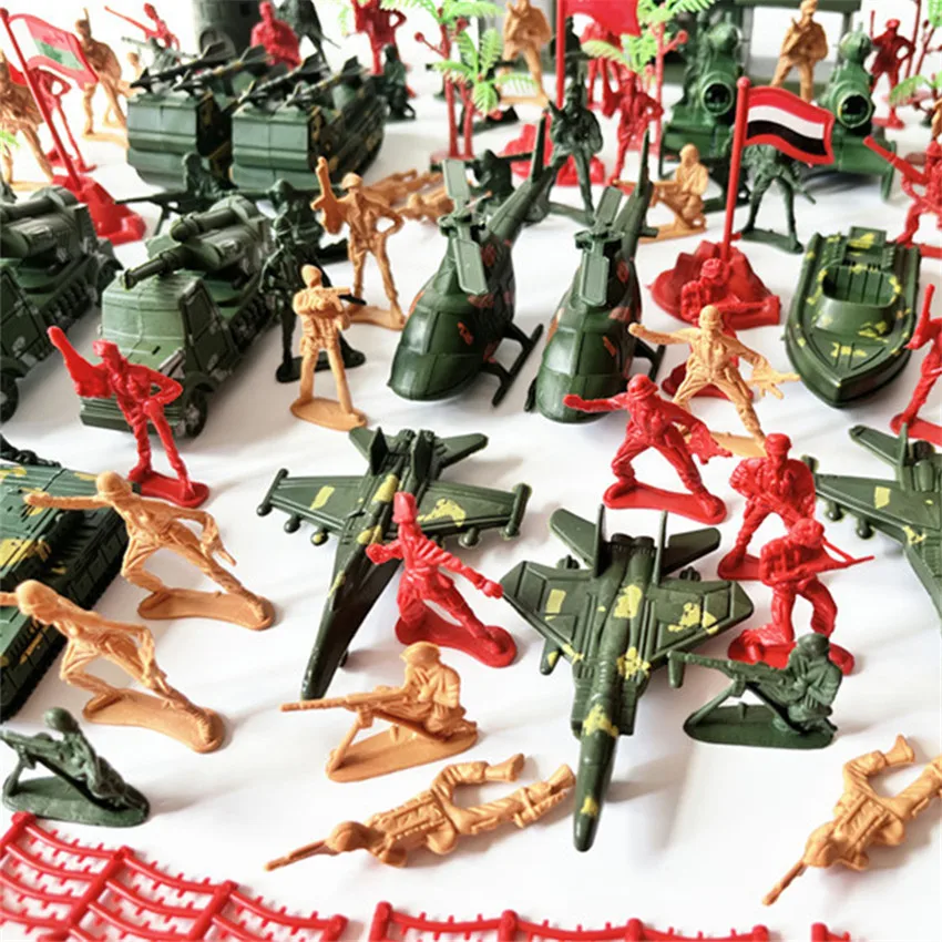 146Pcs พลาสติก5ซม.ทหารฉากชุด Playset ทหาร Army Action Figures อุปกรณ์เสริม DIY เด็กการศึกษาของเล่นตกแต่ง