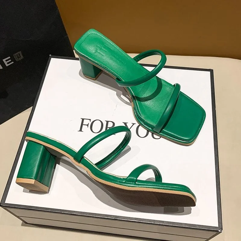 2022 Women Sandals Pumps Summer Fashion Open Toe High Heels Shoes Female Thin Belt Thick Heels Party Casual Female Shoes
