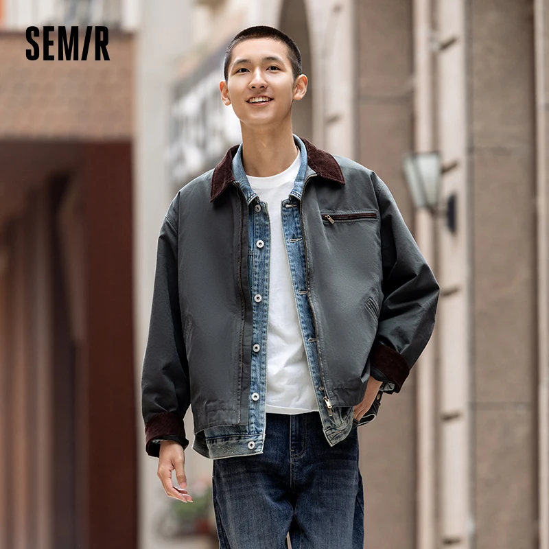 Semir Jacket Men Outerwear 2024 Autumn New Vintage Classic Detroit Men Jacket Fashion Patchwork Loose Top