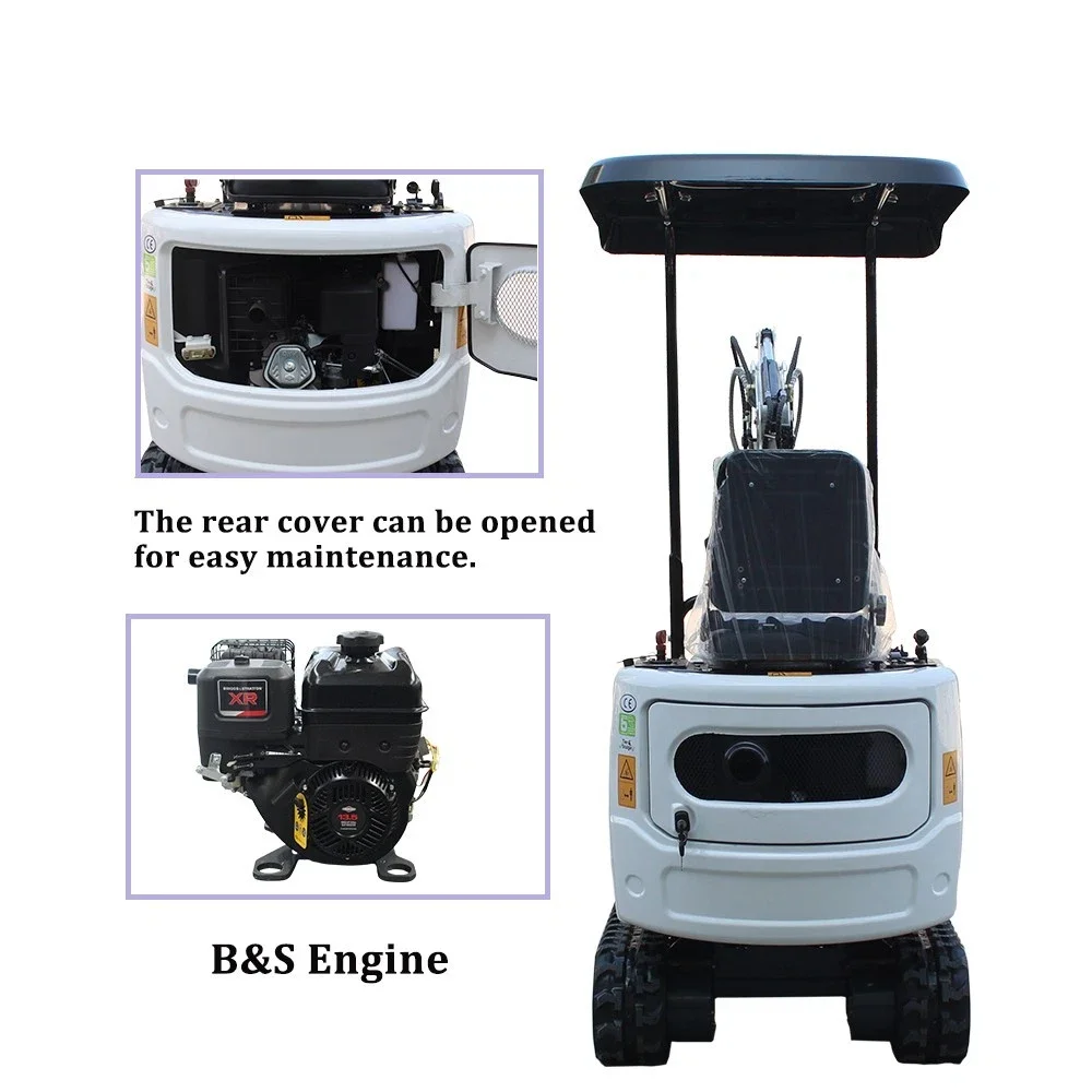 NEW White&Black B&S 1-Ton Mini Excavator Track Digger 13.5HP Hydraulic Thumb can be customized USA STOCK