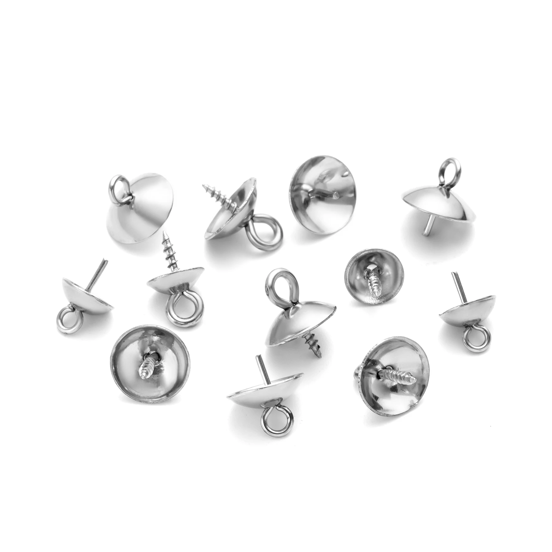 50 Stück/Set Schraubösen, mit Bohrung versehene Endkappen für Perlen, Edelstahl-Anhänger-Verbindungsstücke für DIY-Schmuckherstellung – Detail 3
