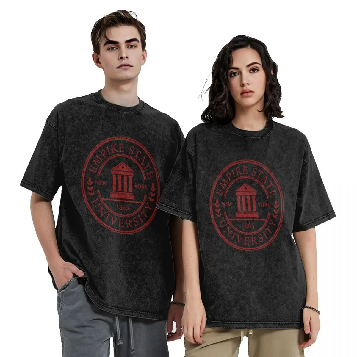 Camiseta gráfica masculina da Empire State University, camiseta engraçada, preta