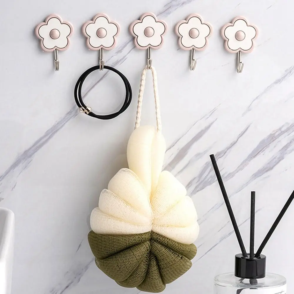 3Pcs Creative Plastic Cute Flower Utility Hooks Self Adhesive Wall-Mounted Wall Hangers Waterproof Hanging Key Holder Dorm