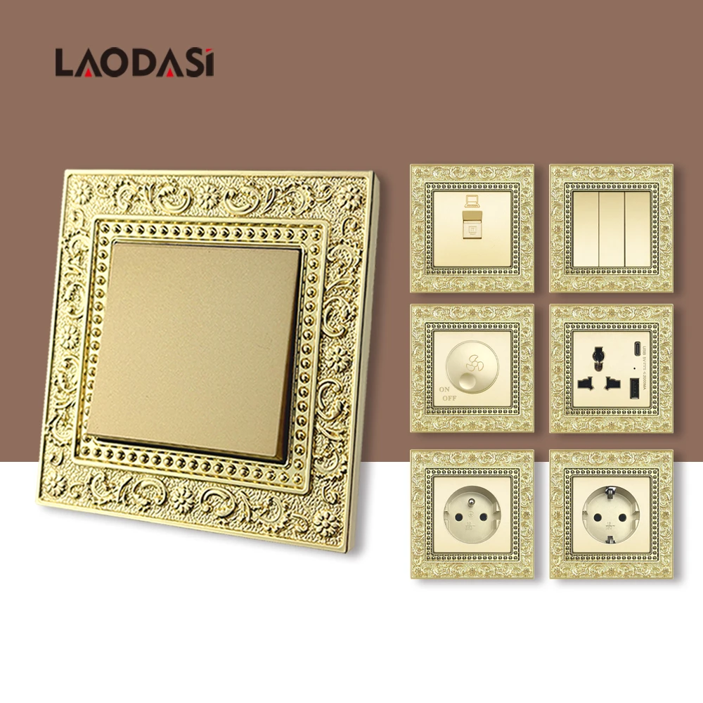 

Laodasi Luxury Vintage European 1/2/3Gang 1/2Way Switch,Retro EU FR UK Push Button Wall Switch Universal USB Electrical Socket