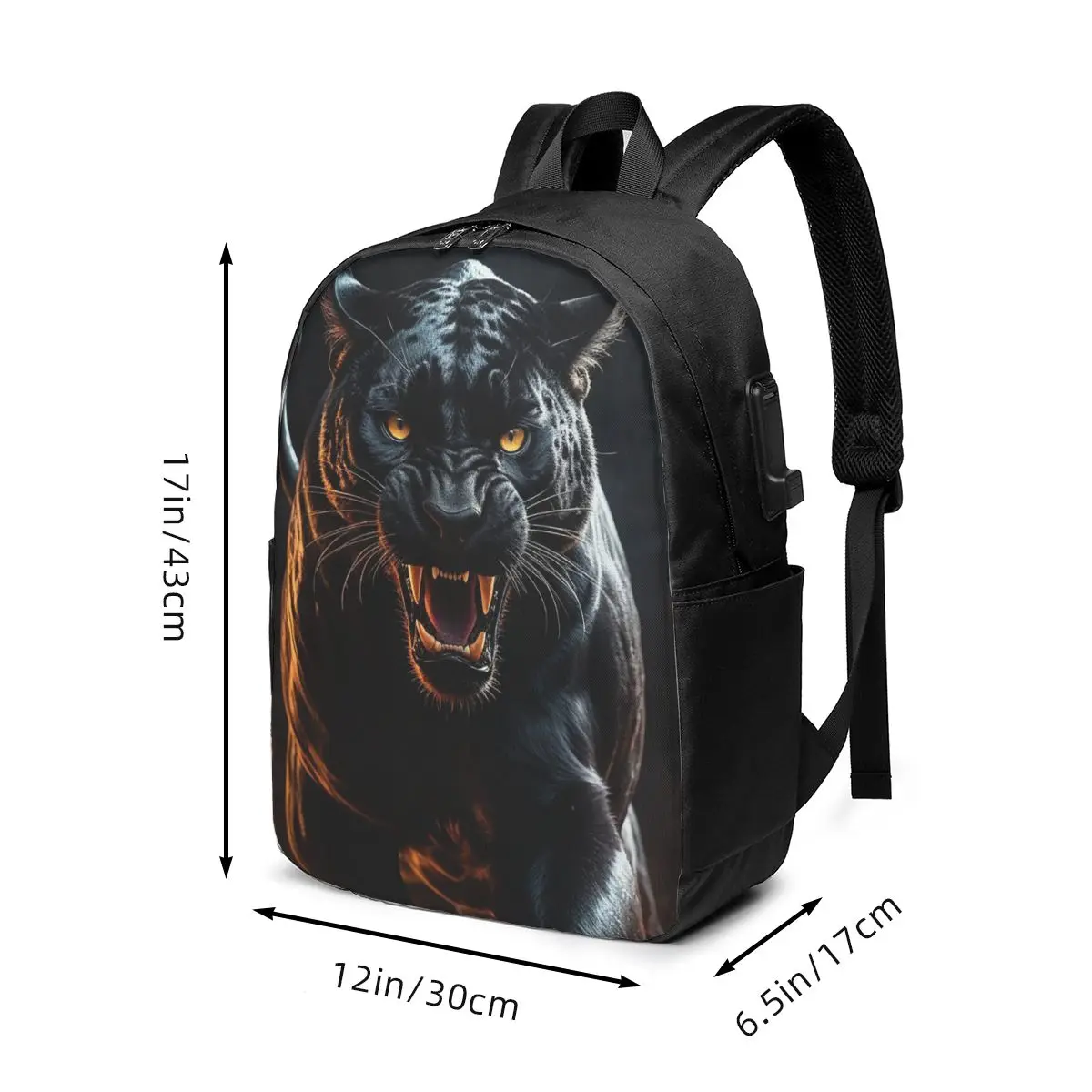Black Panther Leopard Walking From Flame Backpack Travel Notebook Bag Computer College Student School Bag Laptop Shoulder Bags