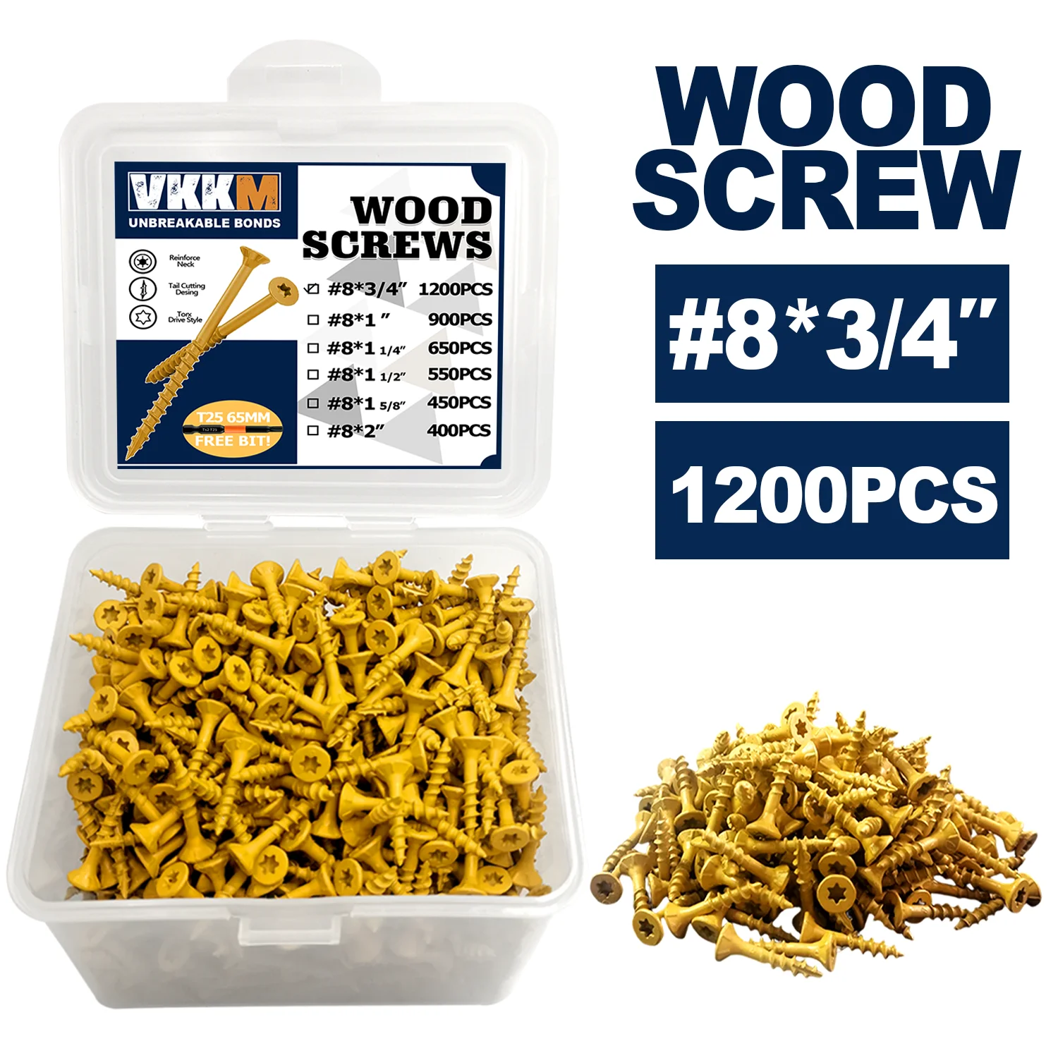 

VKKM#8 Yellow Plum Blossom Groove Wood Screws, Yellow Anti-rust Coating, Suitable for Outdoor Buildings, Etc.