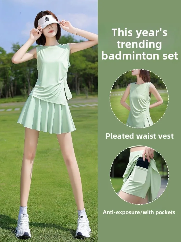 

Profional High-End Badminton orm Women's Summer New Tennis Sports Suit Gym Qui Dry Vest Running ort Skirt