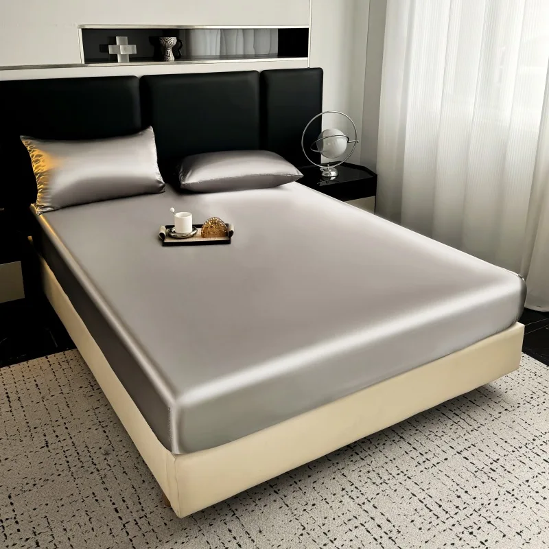 American Style Summer Satin Waterproof Couple Bed Fitted Sheet Double Bed Sheets  Bed Linen Protector Single Queen NO Pillowcase