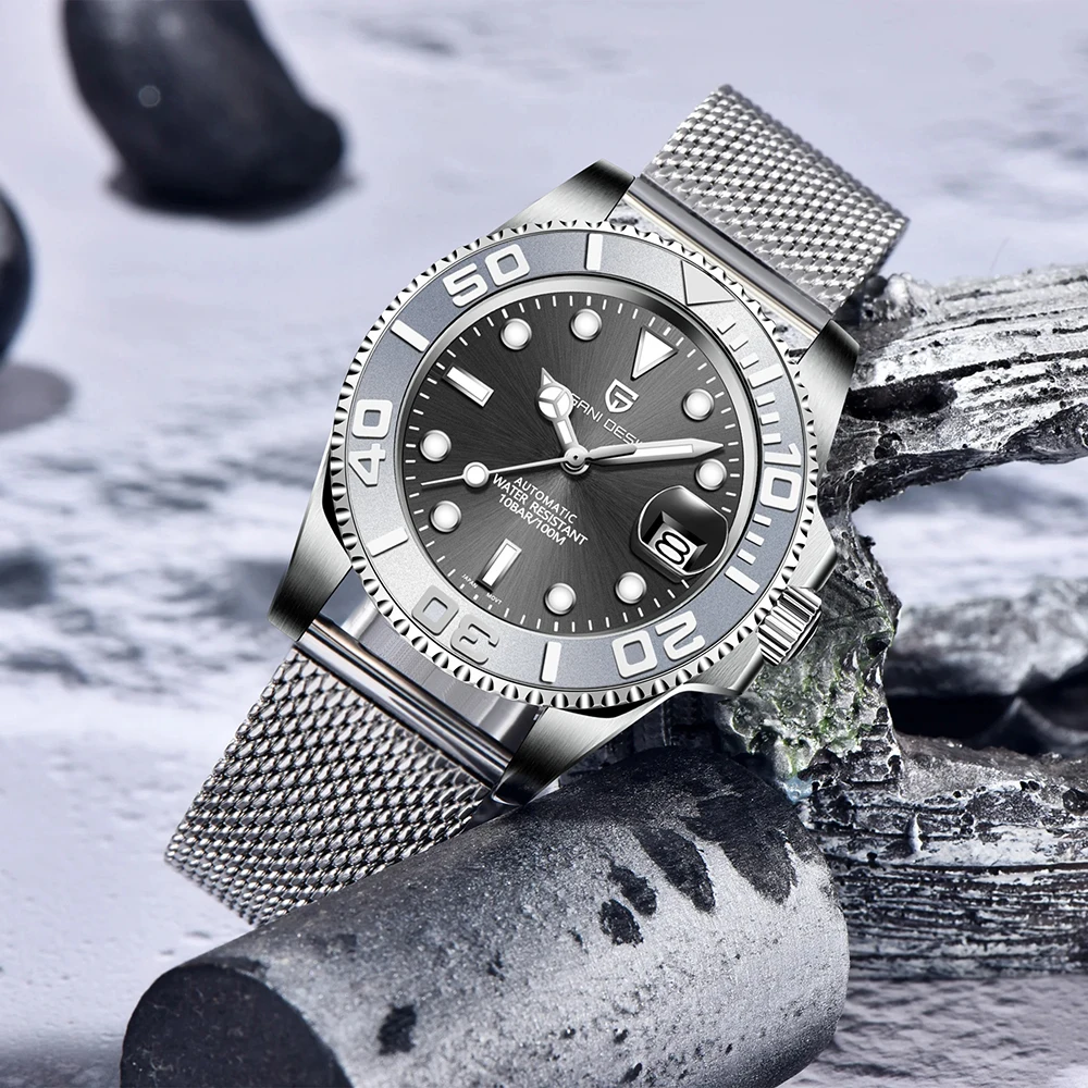 New PAGANI DESIGN 42MM Diving Rotating Outer Ring Sports Watch Stainless Steel Waterproof Mechanical Automatic Watches for Man