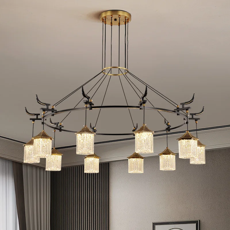 

All copper, new Chinese style, chandelier, living room, modern, simple, atmospheric, zen