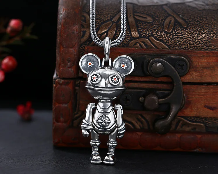 Wholesale 925 sterling silver pendant, interstellar bear necklace, hanging bear for men and women, Thai silver vintage antique a